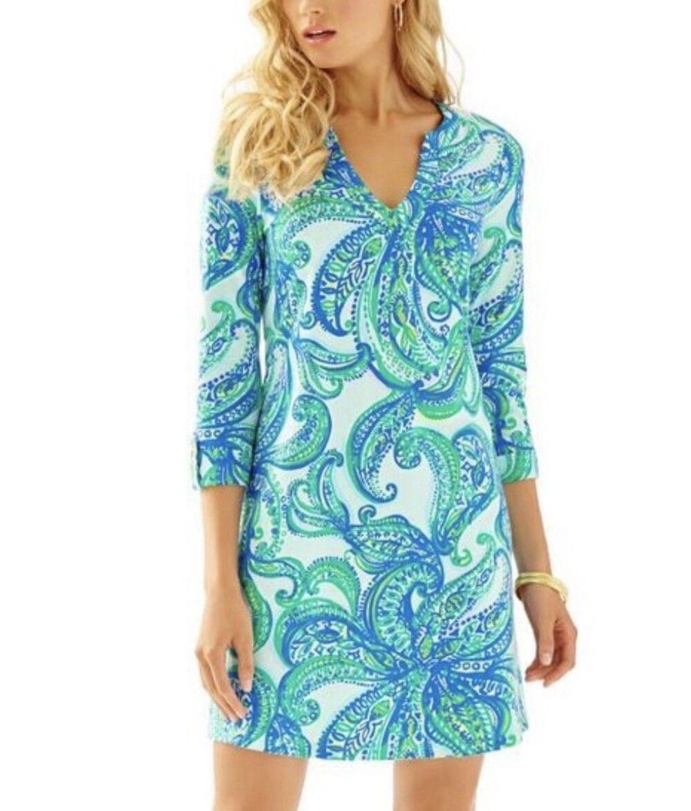 Lilly Pulitzer Rossmore Dress Large Keep It Current Poolside Blue Pima Cotton